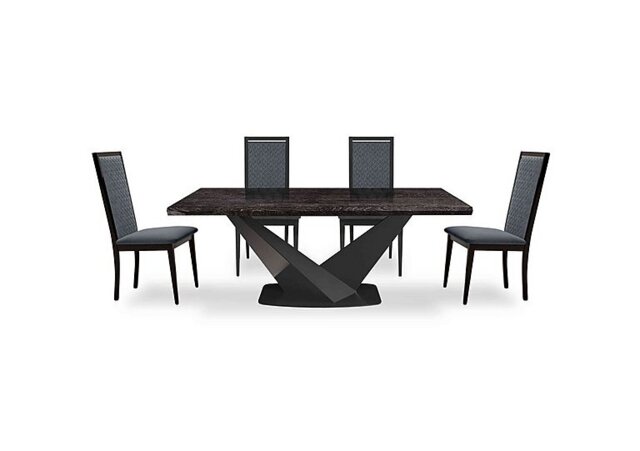Vita Extending Dining Table and 4 Wooden Chairs with Patterned Upholstered Backs - 300-cm - Miraglio Charcoal