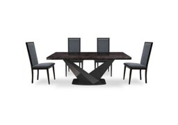 Vita Extending Dining Table and 4 Wooden Chairs with Patterned Upholstered Backs - 300-cm - Miraglio Charcoal