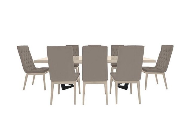 Palazzo 200cm Extending Dining Table in Sand Birch with 8 Capitonne Buttoned Chairs - Scarlet Taupe