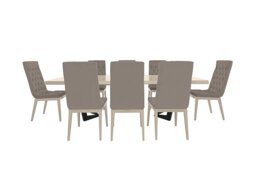Palazzo 200cm Extending Dining Table in Sand Birch with 8 Capitonne Buttoned Chairs - Scarlet Taupe