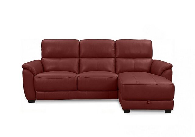 World of Leather - Saffron BV Leather 3 Seater Sofa with Storage Right Hand Facing Chaise End - BV Deep Red
