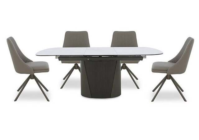 Icon White Extending Dining Table and 4 Icon Chairs with Bronze Legs - 160-cm