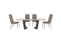 Palazzo 200cm Extending Dining Table in Sand Birch with 4 Capitonne Buttoned Chairs - Scarlet Taupe