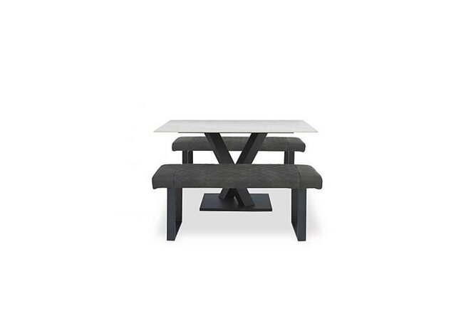 Warrior Crystal White Compact Fixed Dining Table with 2 Standard Benches - White/Grey