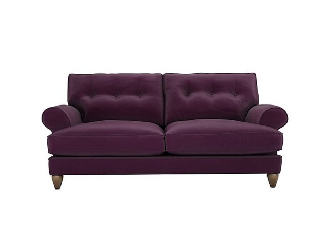 The Lounge Co. - Bronwyn 3 Seater Fabric Classic Back Fibre Fill Sofa with Vintage Oak Feet - Frosted Grape