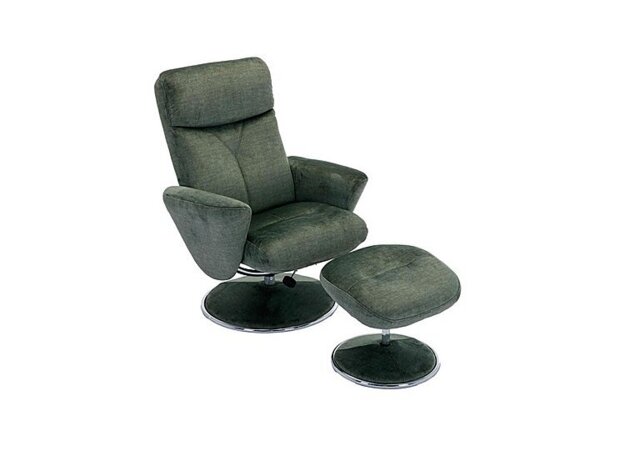 Nice Fabric Swivel Recliner Chair and Footstool - Moss Green