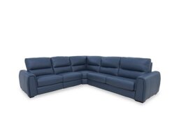 World of Leather - Flex NC Leather Large Right Hand Facing Corner Sofa Bed with Power Recliner and Storage Arms - NC Ocean Blue