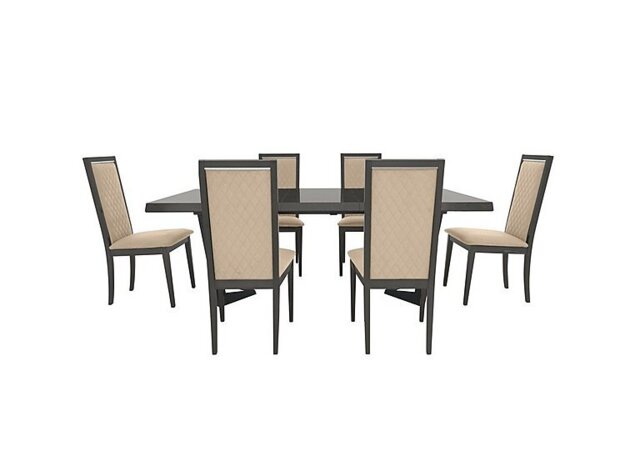 Palazzo 200cm Extending Dining Table in Silver Birch with 6 Rombi Chairs - Aquos Cream
