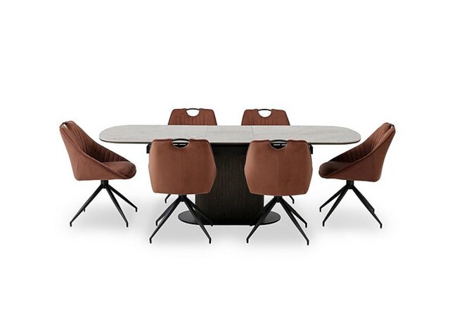 Petra Pop Up Extending Dining Table and 6 Swivel Chairs - 180-cm