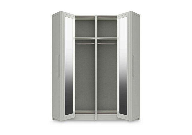 London Bedrooms - Bexley 4 Door Bifold Wardrobe with Mirror Door and Interior Lighting - White