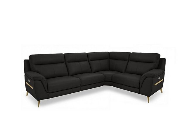 World of Leather - Eclipse Small Leather Power Recliner Right Hand Facing Corner Sofa with Power Headrests - Black