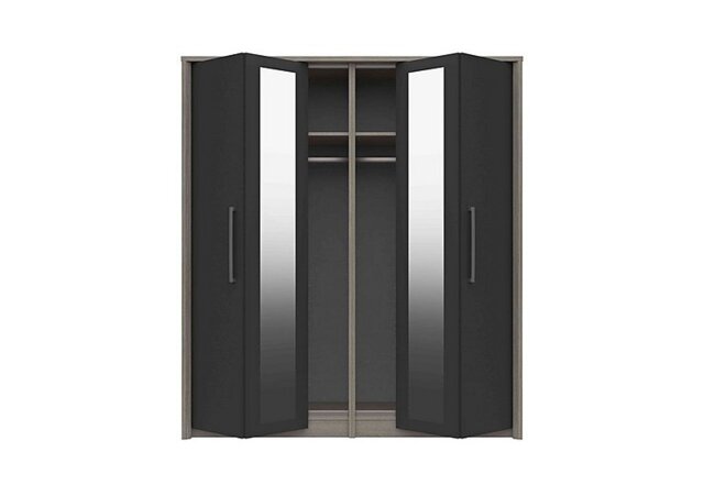 London Bedrooms - Euston 4 Door Bifold Wardrobe with Mirrors - Grey Oak/Graphite Gloss