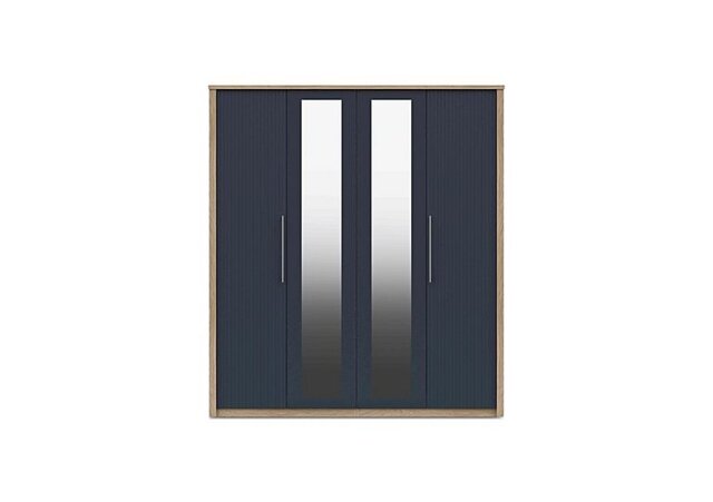 London Bedrooms - Chelsea 4 Door Wardrobe with 2 Mirror Doors and Silver Handles - Royal Blue