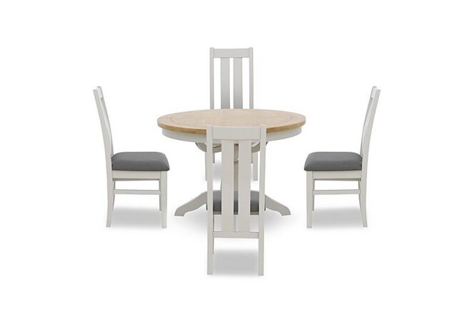 Lewis Round Pedestal Butterfly Extending Dining Table and 4 Wooden Slatted Back Chairs - Anthracite
