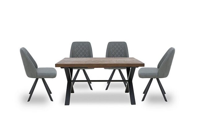 Jupiter Dining Table with X Shaped Legs and 4 Swivel Chairs - 150-cm - Grey