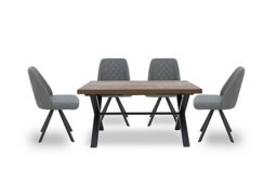 Jupiter Dining Table with X Shaped Legs and 4 Swivel Chairs - 150-cm - Grey