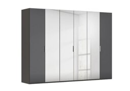 Rauch - Formes 6 Door Bifold Glass Wardrobe with 4 Mirror Doors - Graphite/Basalt Front