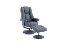Troyes Leather Look High-Back 360 Swivel Chair and Footstool - Petrol Blue