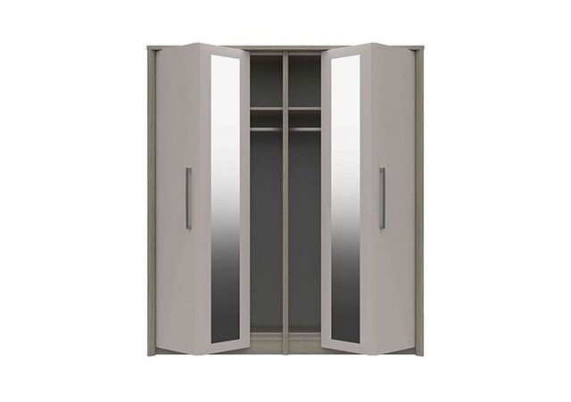 London Bedrooms - Euston 4 Door Bifold Wardrobe with Mirrors - Grey Oak/White Grey Gloss