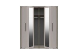 London Bedrooms - Euston 4 Door Bifold Wardrobe with Mirrors - Grey Oak/White Grey Gloss