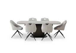 Petra Pop Up Extending Dining Table and 6 Swivel Chairs - 180-cm - Silver