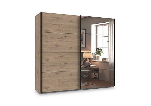Wiemann - Antoni 225cm 2 Door Nordic Oak Sliding Wardrobe with 1 Nordic Oak Door and 1 Mirror Door