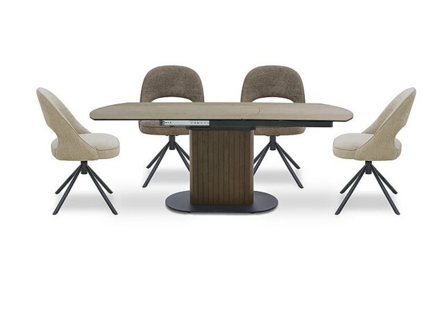 Tiber Swivel Extending Dining Table and 4 Swivel Chairs - Truffle
