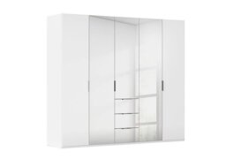 Rauch - Formes 5 Door Bifold Combi Wardrobe with 2 Glass Doors and 3 Mirror Doors - White/White Front