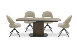 Tiber Swivel Extending Dining Table and 4 Swivel Chairs
