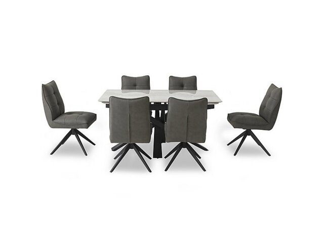 Germain Extending Dining Table and 6 Swivel Chairs - 150-cm - Charcoal
