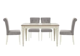 Furnitureland - Annecy Extending Dining Table and 4 Upholstered Fabric Roll Back Chairs - Soft Grey