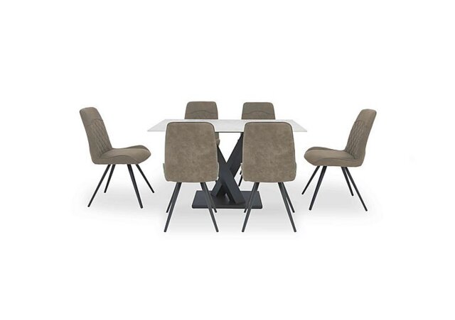Warrior Crystal White Compact Fixed Dining Table with 6 Standard Chairs - White