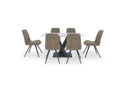 Warrior Crystal White Compact Fixed Dining Table with 6 Standard Chairs - White