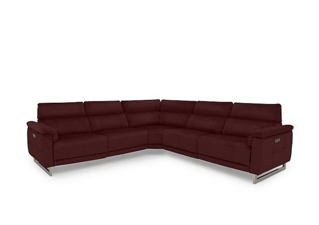 Moet Large Leather Power Recliner Corner Sofa with Telescopic Headrests - Ruby