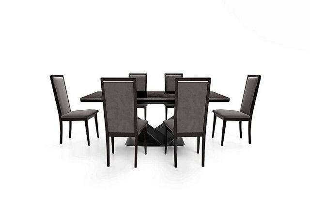 Vita Extending Dining Table and 6 Wooden Chairs with Plain Upholstered Backs - 300-cm - Miraglio Granite