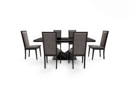 Vita Extending Dining Table and 6 Wooden Chairs with Plain Upholstered Backs - 300-cm - Miraglio Granite