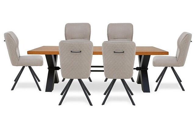 Bodahl - Terra Straight Edge Dining Table with Tension Bolt X-Leg and 6 Taupe Fabric Swivel Chairs - 240-cm