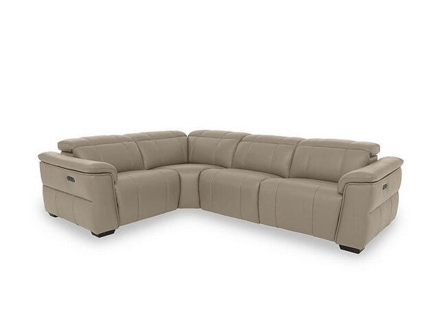 Inca NC Leather Double Power Recliner Left Hand Facing Corner Sofa with Power Headrests - Oyster - Sofas and Armchairs - In Time for Christmas