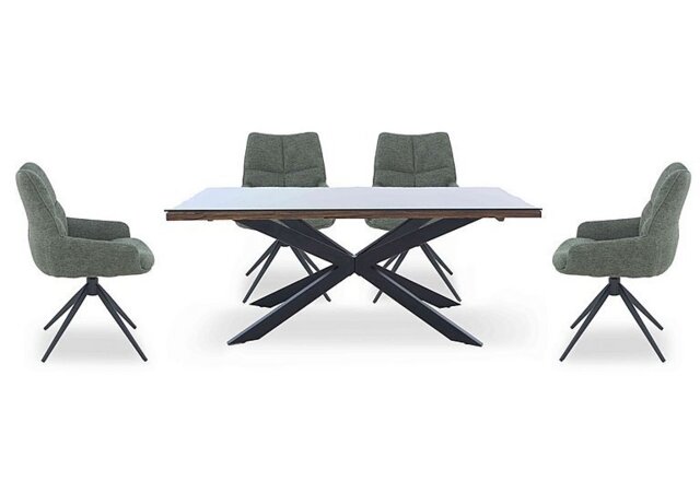 Kiara Small Rectangular Dining Table with Black Legs and 4 Swivel Fabric Chairs - Forest