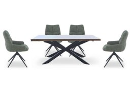 Kiara Small Rectangular Dining Table with Black Legs and 4 Swivel Fabric Chairs - Forest