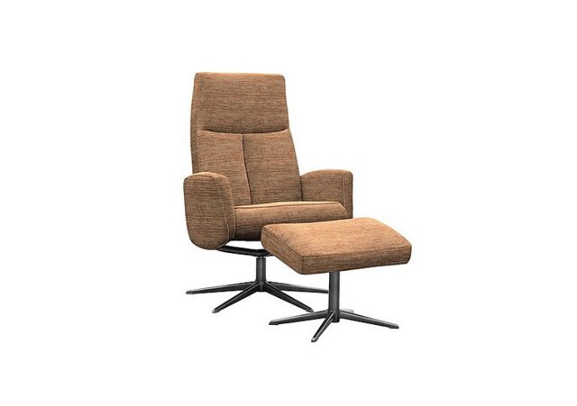 G Plan - Vaasa Fabric Swivel Recliner Chair and Footstool with Black Base - Victoria Ginger