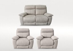 Echo 2 Seater Fabric Power Recliner Sofa and 2 Armchairs Set - Silver - Sofas and Armchairs