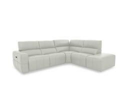 Cube Leather Power Recliner Right Hand Facing Chaise End Sofa with Power Headrest