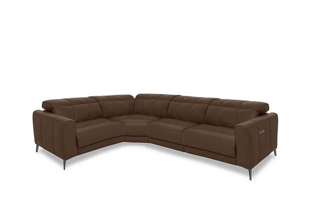 Ezra Leather Power Recliner Left Hand Facing Corner Sofa with Power Headrests - Chocolate