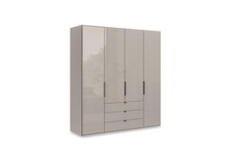 Wiemann - Amara 200cm 4 Door Bifold Combi Wardrobe with Glass Doors and Drawers - Pebble Grey