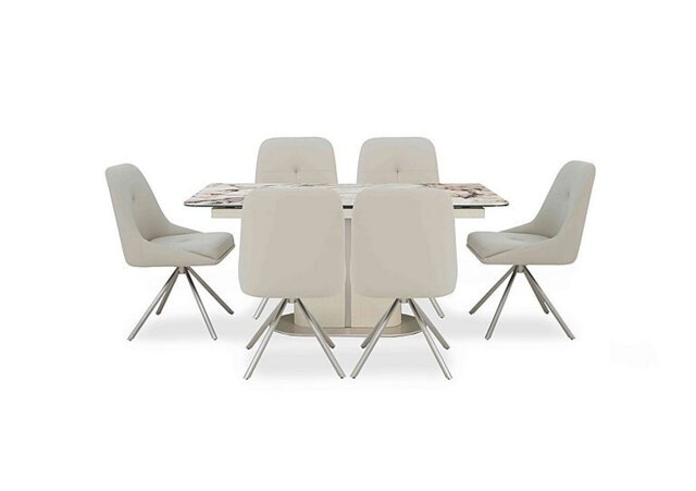 Avorio Large Pop-Up Extending Dining Table and 6 Swivel Chairs