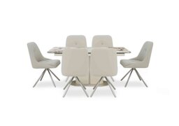 Avorio Large Pop-Up Extending Dining Table and 6 Swivel Chairs
