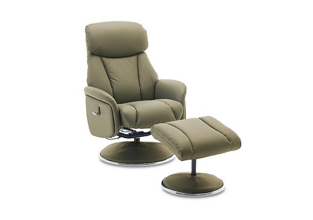 Elm Leather Swivel Recliner Chair and Footstool - Olive Green