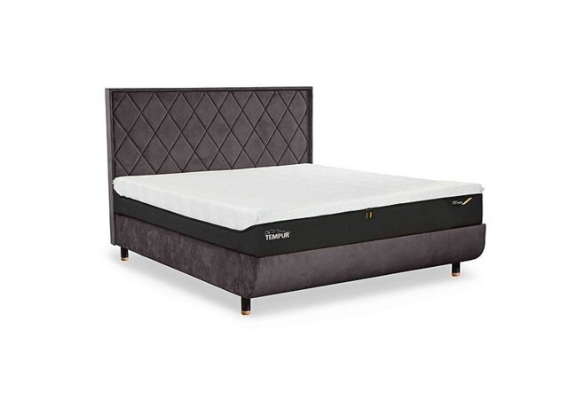 TEMPUR - Arc Disc Bed Frame with Quilted Headboard - King Size with Oak Feet