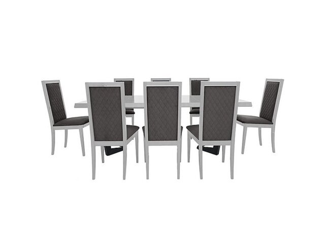 Palazzo 160cm Extending Dining Table in Glossy White with 8 Rombi Chairs - Aquos Dark Grey